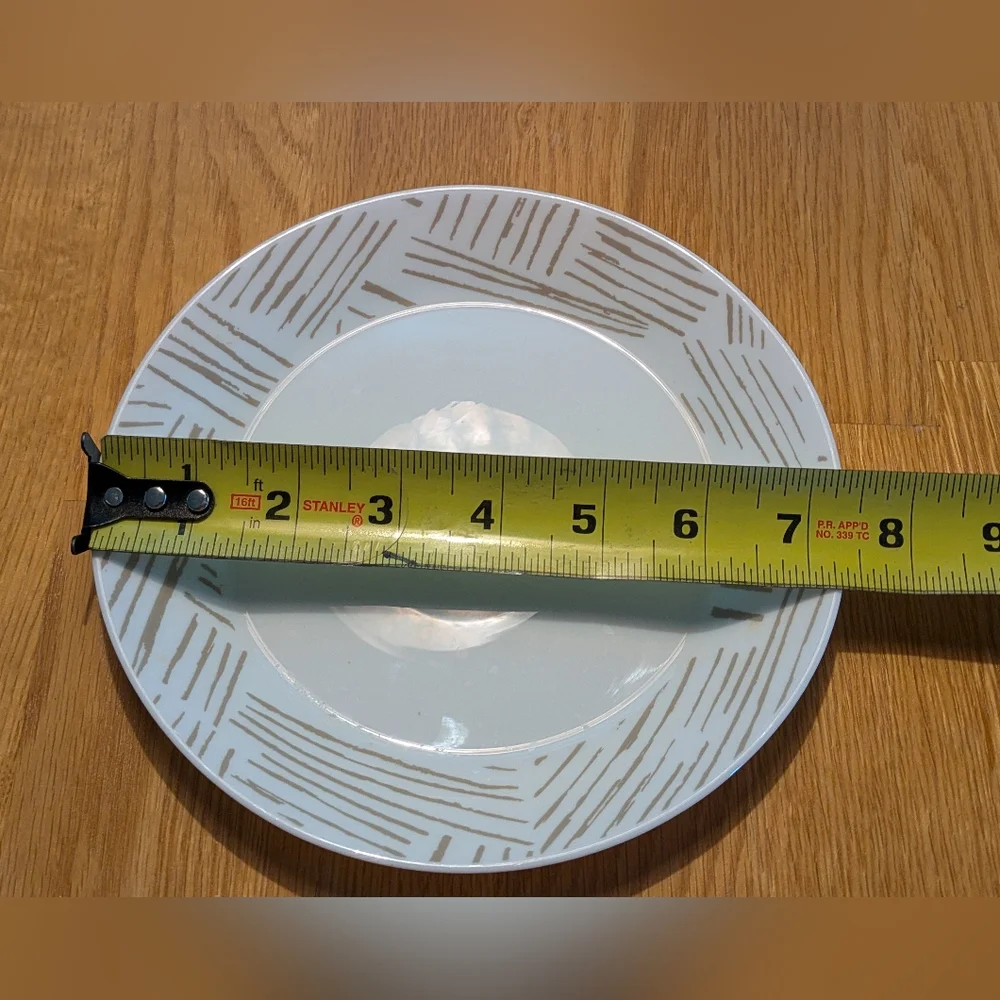 Corelle Everyday Expressions GEOMETRICA Set of 3 Salad Plates White Taupe Lines